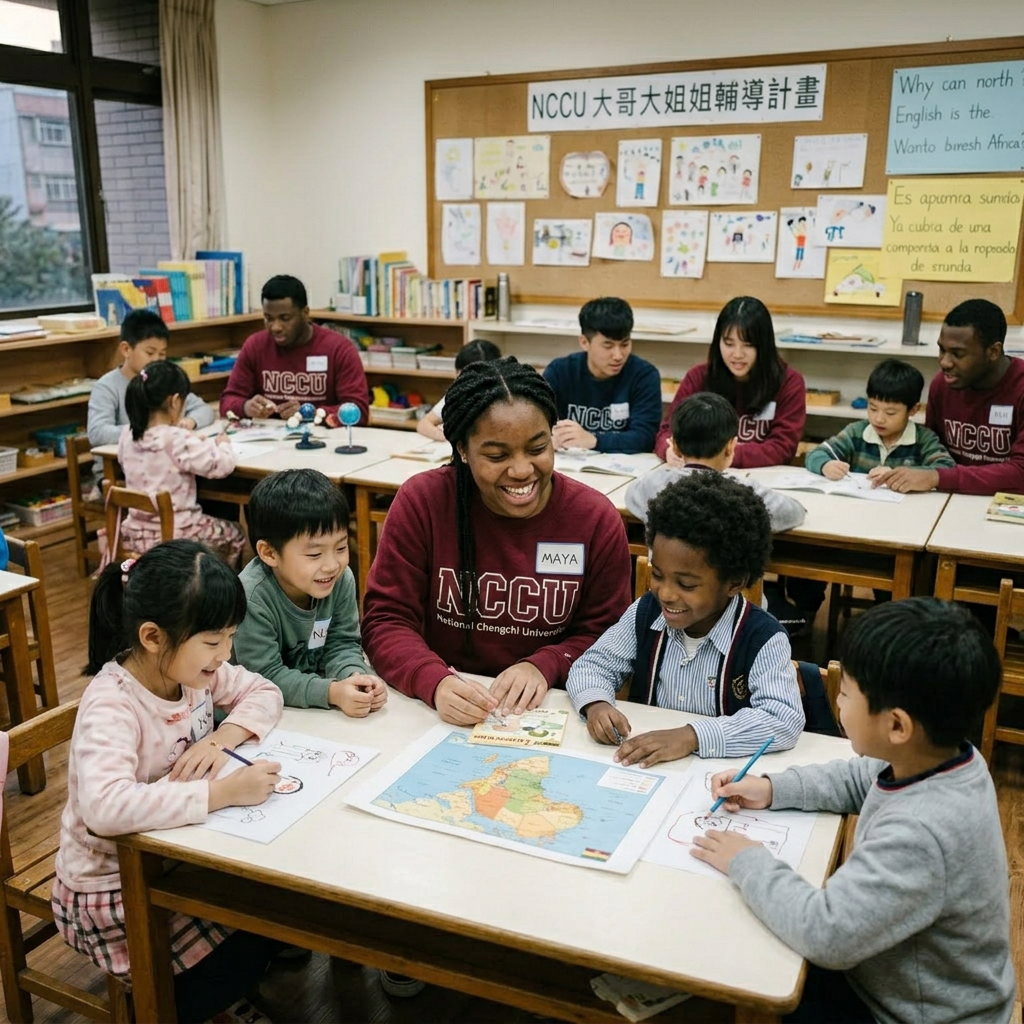 Students from NCCU mentoring young children in classroom drawing and learning activities